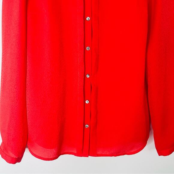 Ann Taylor red coral snake print button front office preppy top 10 - Picture 3 of 7
